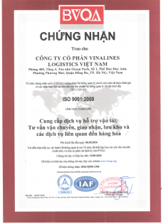 Bằng chứng nhận ISO 9001:2008 của công ty Vinalines Logistics